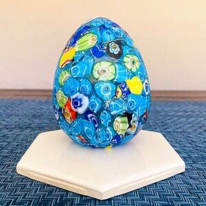 Murano Art Glass Colorful Millefiori Egg Paperweight Decor